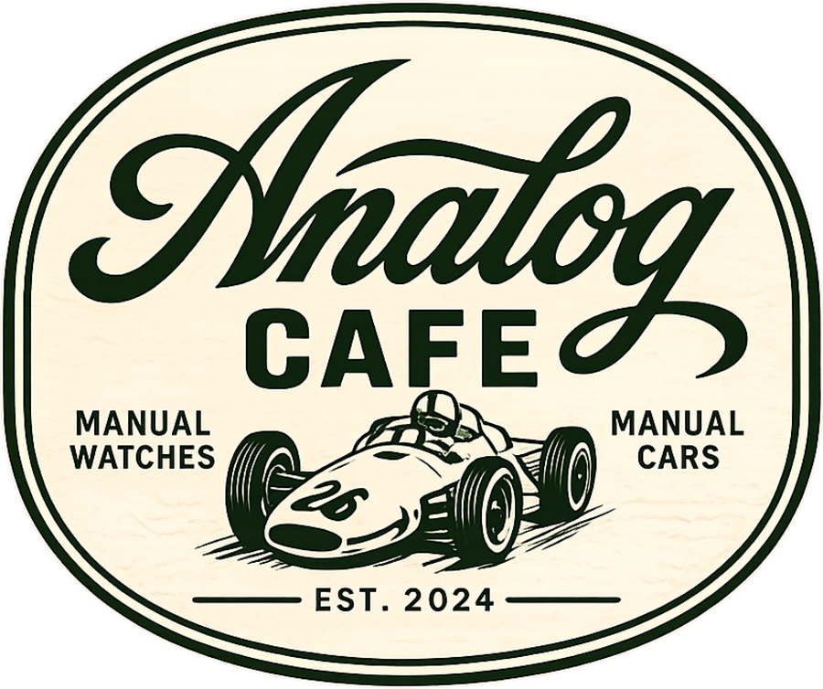 Analog Cafe emblem — manual watches, manual cars, est. 2024