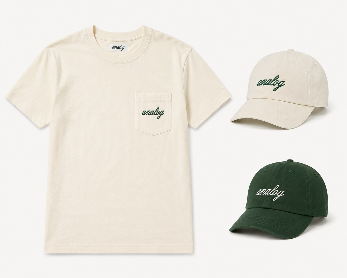 Analog Cafe pocket tee and caps