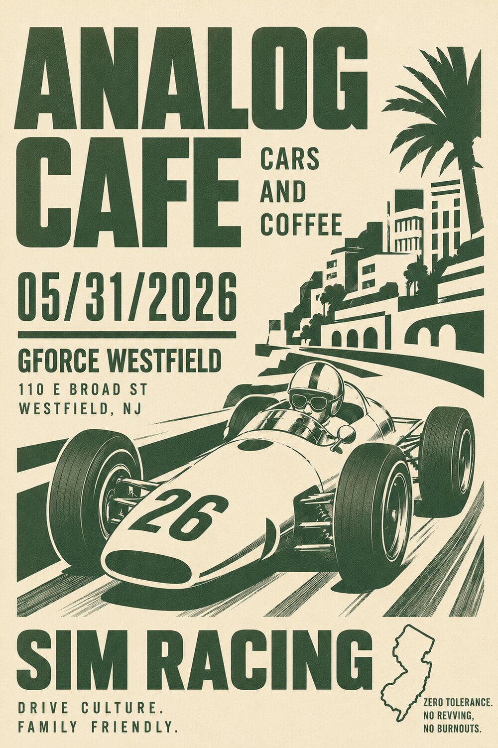 Analog Cafe Cars and Coffee event poster